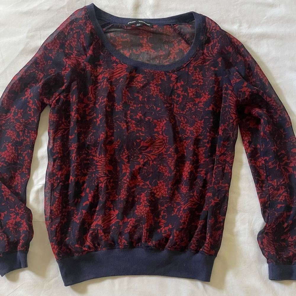 MASON+Mackensie Women's Floral Sheer Top in Red and Blue XS